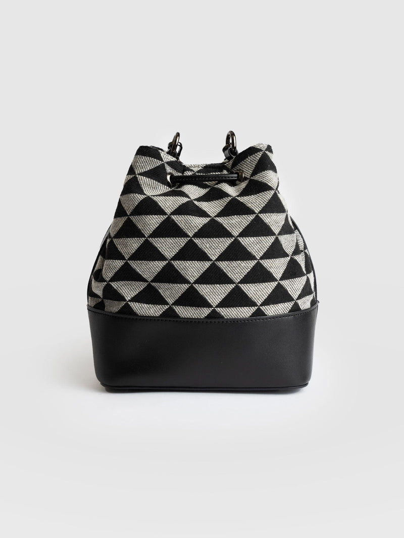 Geometric Pattern Drawstring Bucket Bag, Women's Wide Strap