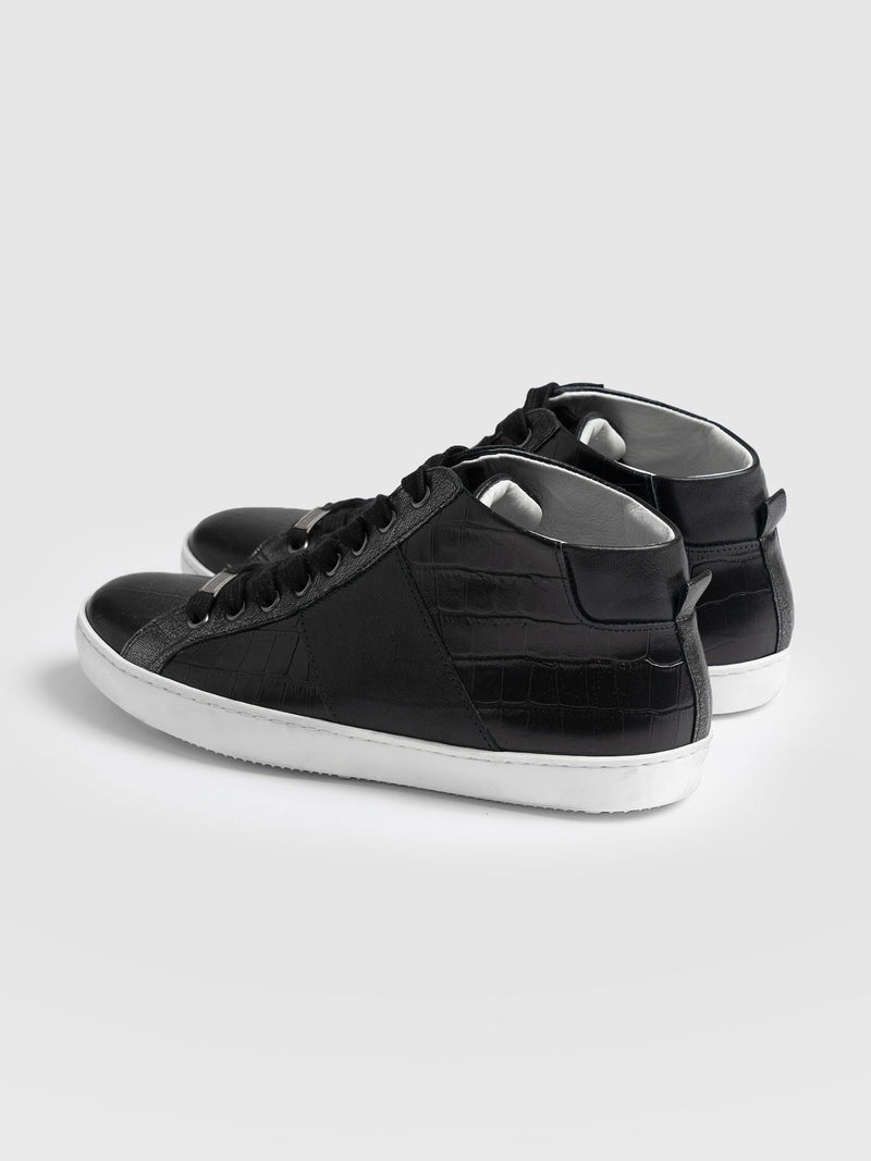 Hoxton Sneaker Metallic Black Croc - Women's Sneakers | Saint + Sofia® USA