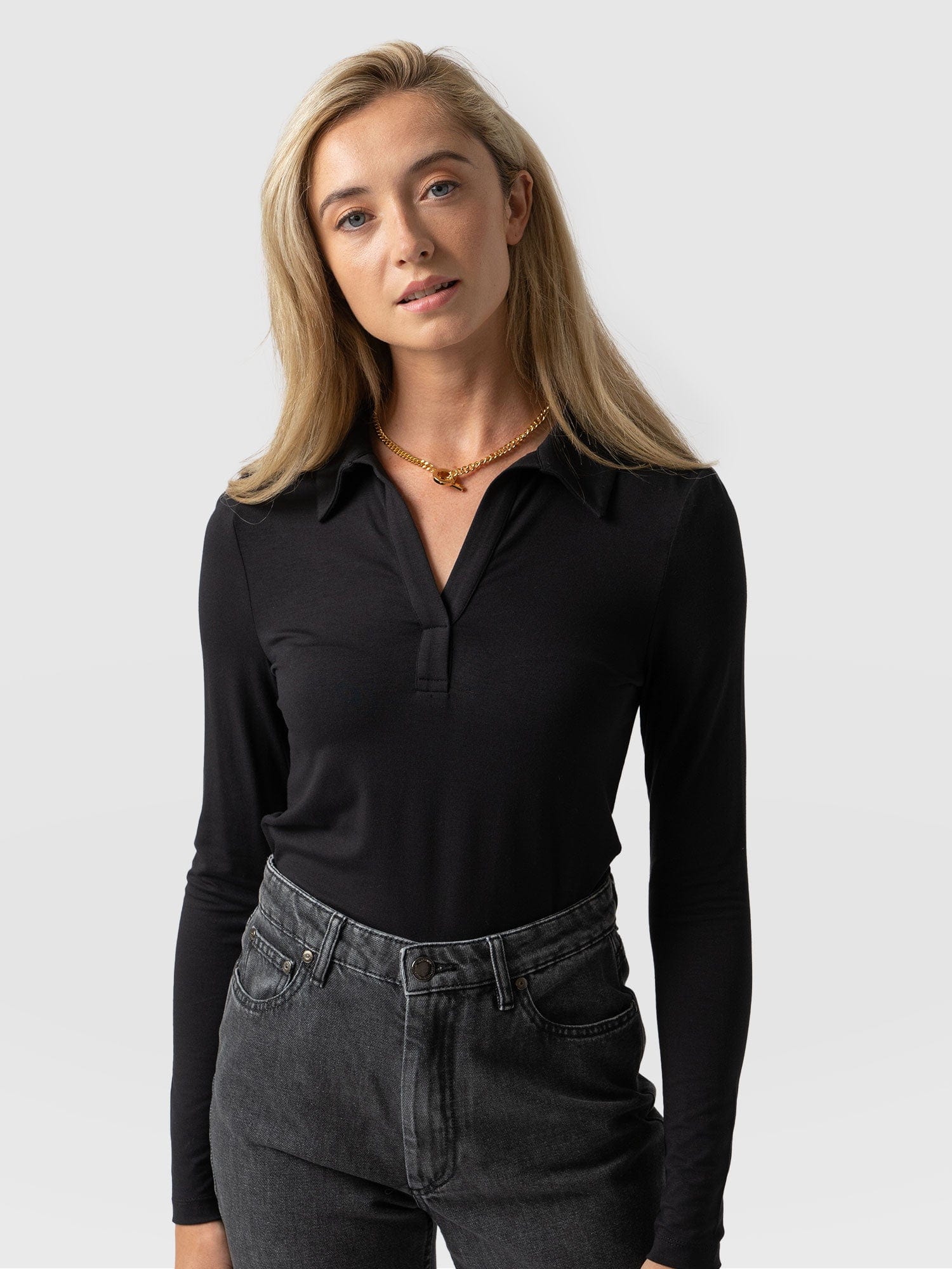 Isla Polo Tee Black - Women's T-Shirt | Saint + Sofia® USA