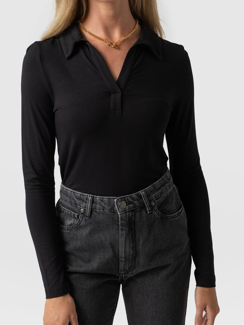 Isla Polo Tee Black - Women's T-Shirt | Saint + Sofia® USA