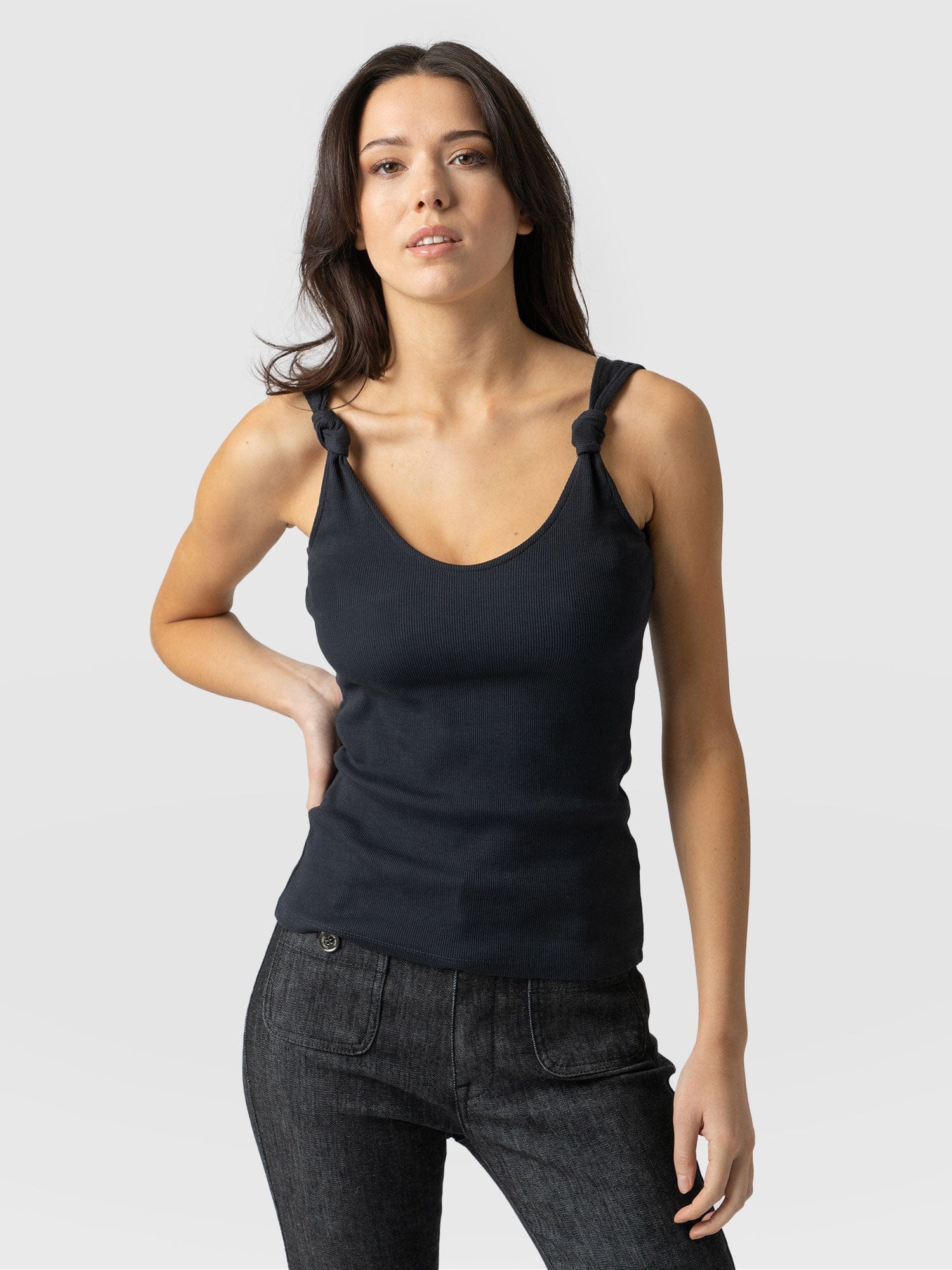 Knot Vest Rib Navy - Women's Vests | Saint + Sofia® USA