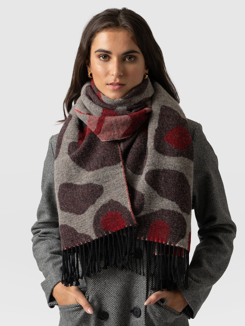 Leopard Skinny Scarf, Oxblood & Lancaster Red Recycled Polyester, Women