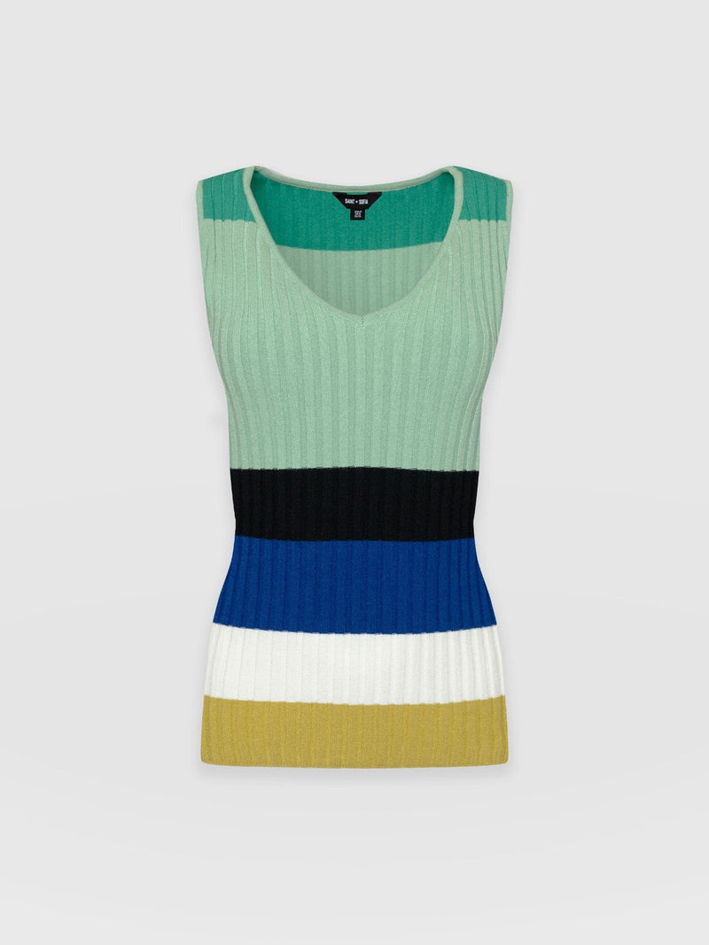 Maar Knit Vest Top Multi Stripe - Women's Tops | Saint + Sofia® UK