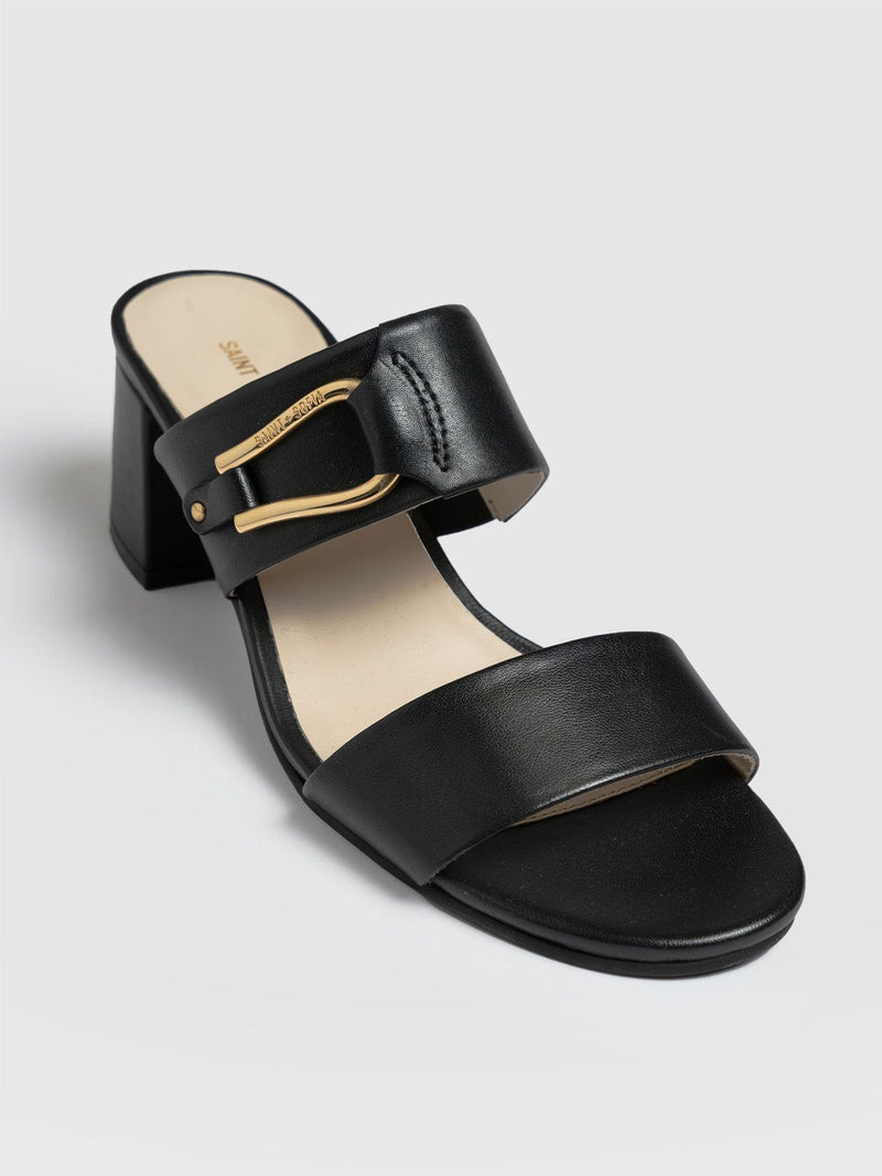 Maida Block Heeled Mules Black - Women's Shoes | Saint + Sofia® UK