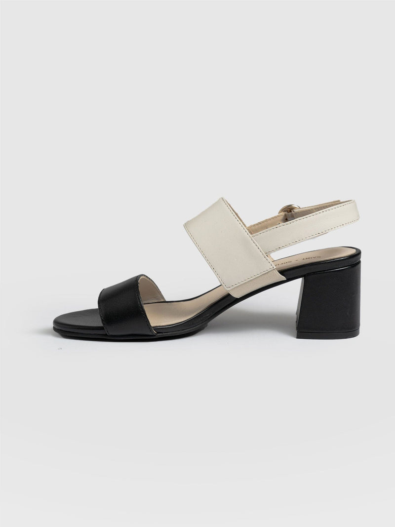 Maida Block Heeled Sandal Cream & Black - Women's Shoes | Saint + Sofia® UK