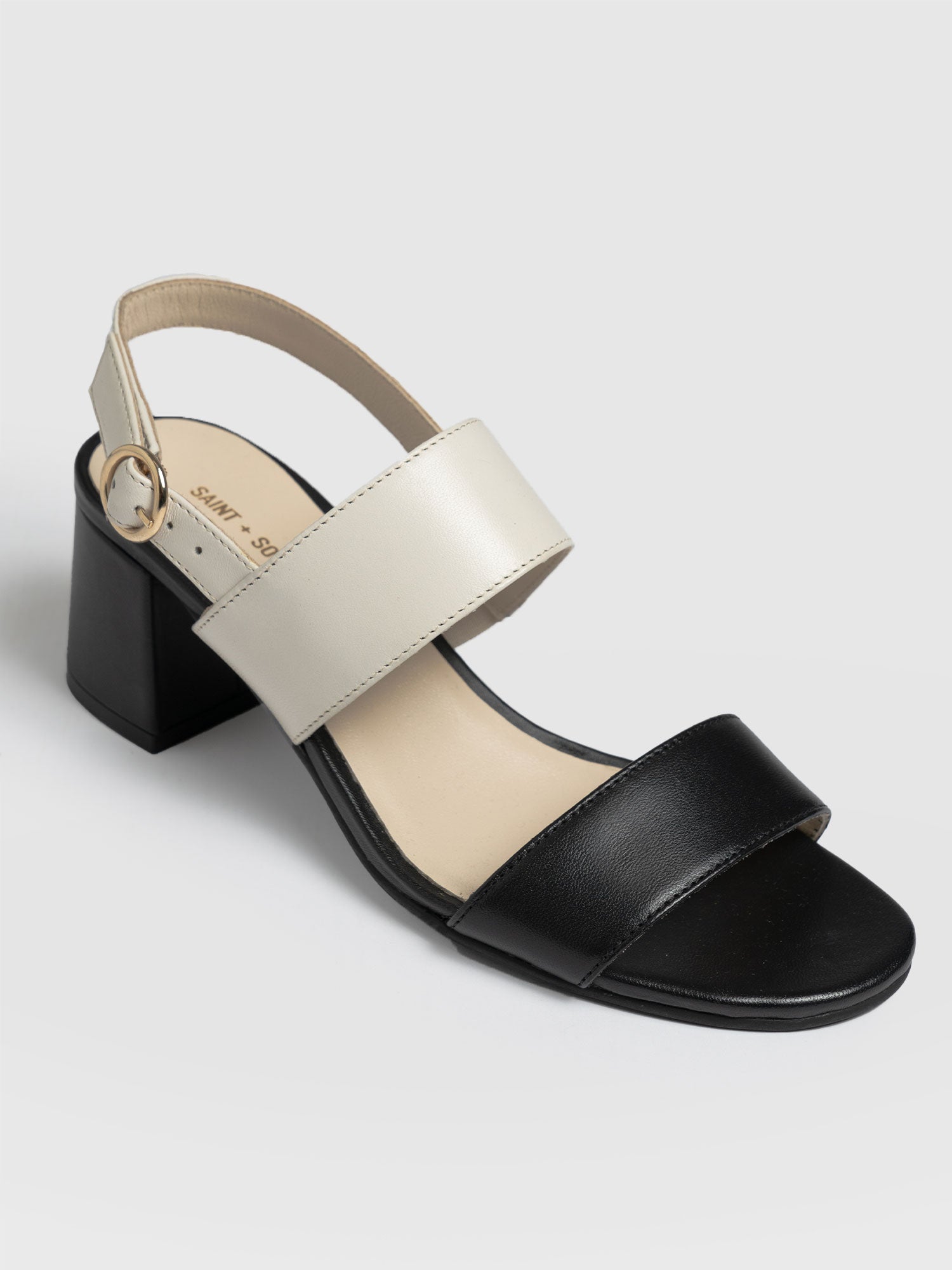 Maida Block Heeled Sandal Cream & Black - Women's Shoes | Saint + Sofia® UK