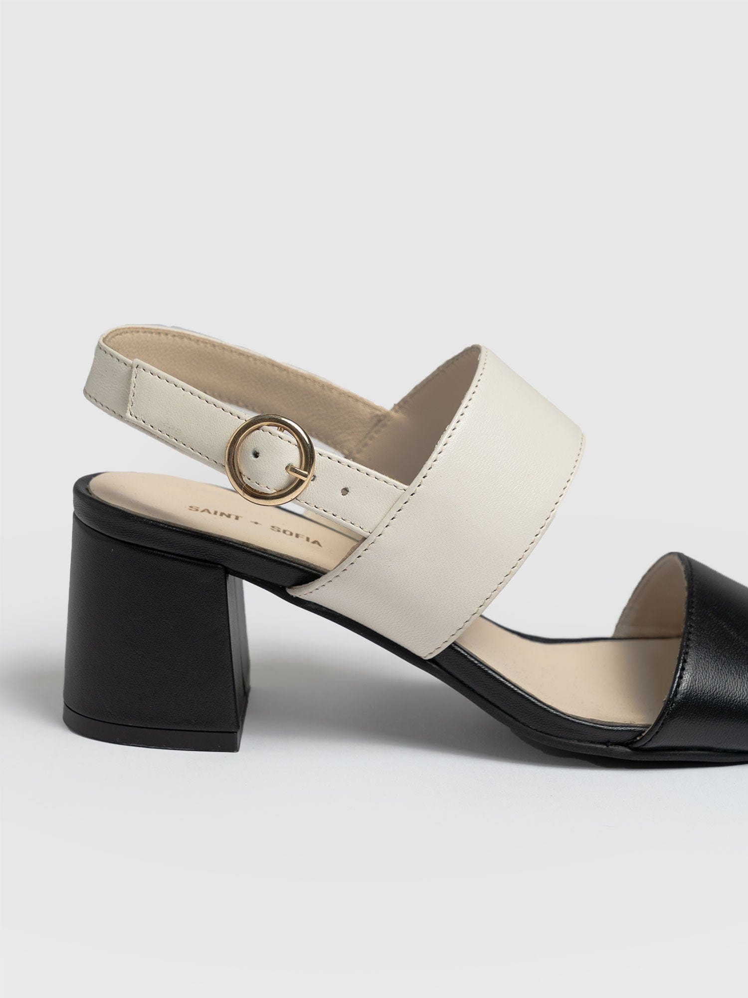 Maida Block Heeled Sandal Cream & Black - Women's Shoes | Saint + Sofia® UK