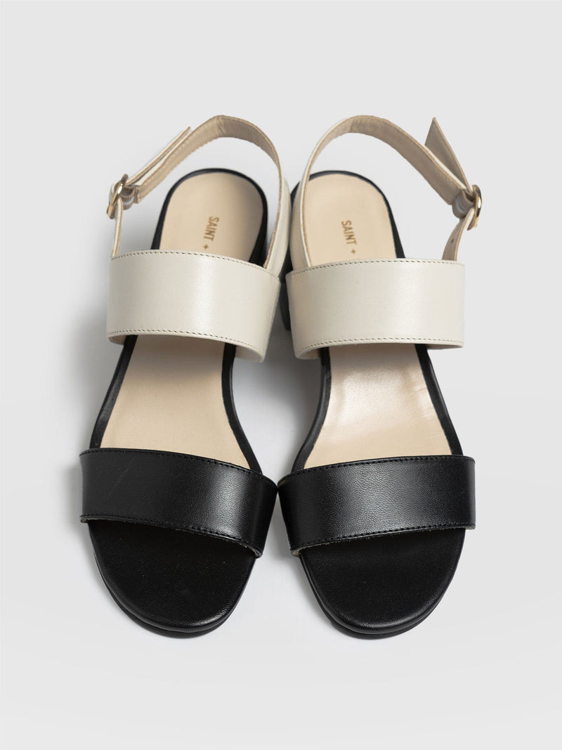 Maida Block Heeled Sandal Cream & Black - Women's Shoes | Saint + Sofia® UK