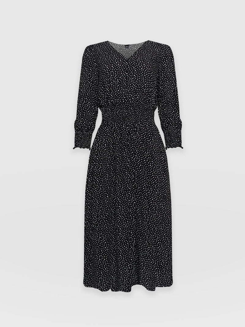 Marina Shirring Dress Black Dot- Women's Dresses | Saint + Sofia® USA