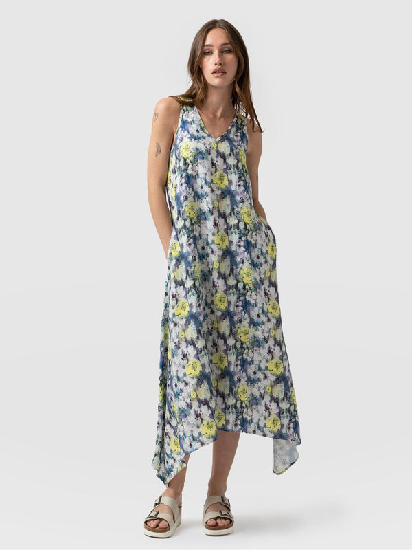 Embellished Print Maxi Cami Dress in Sustainable Viscose Blue