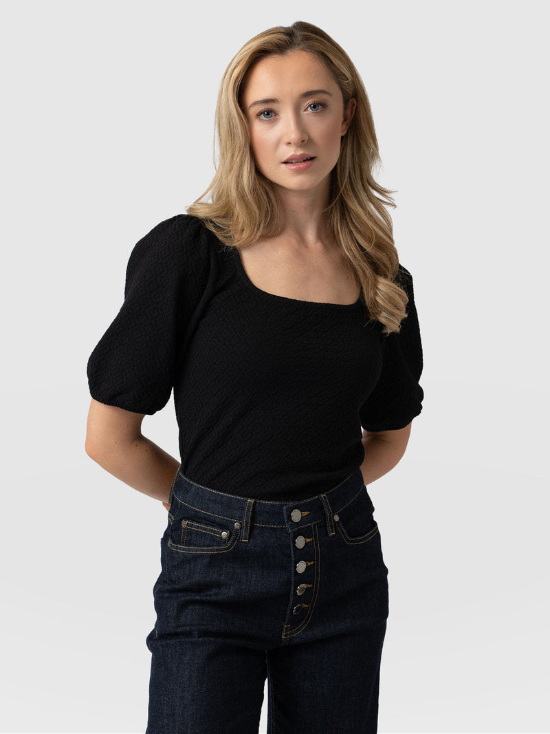 Olivia Puff Sleeve Tee Black - Women's T-shirts | Saint + Sofia® UK
