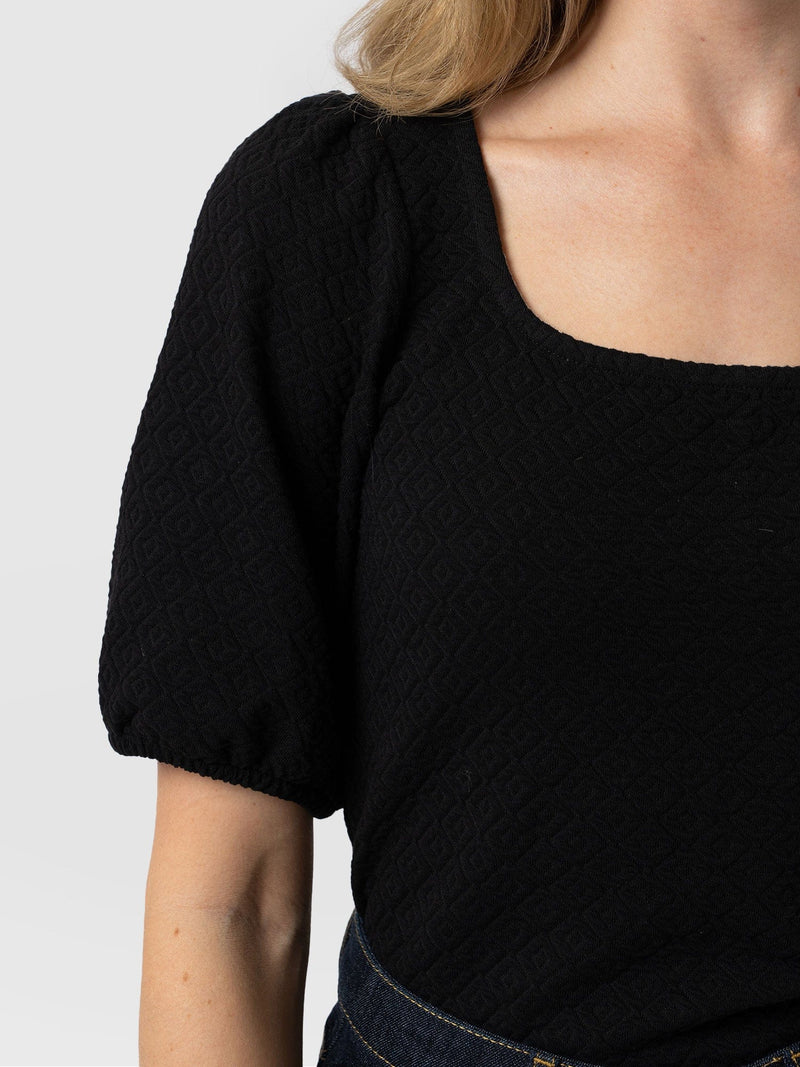 Olivia Puff Sleeve Tee Black - Women's T-shirts | Saint + Sofia® UK