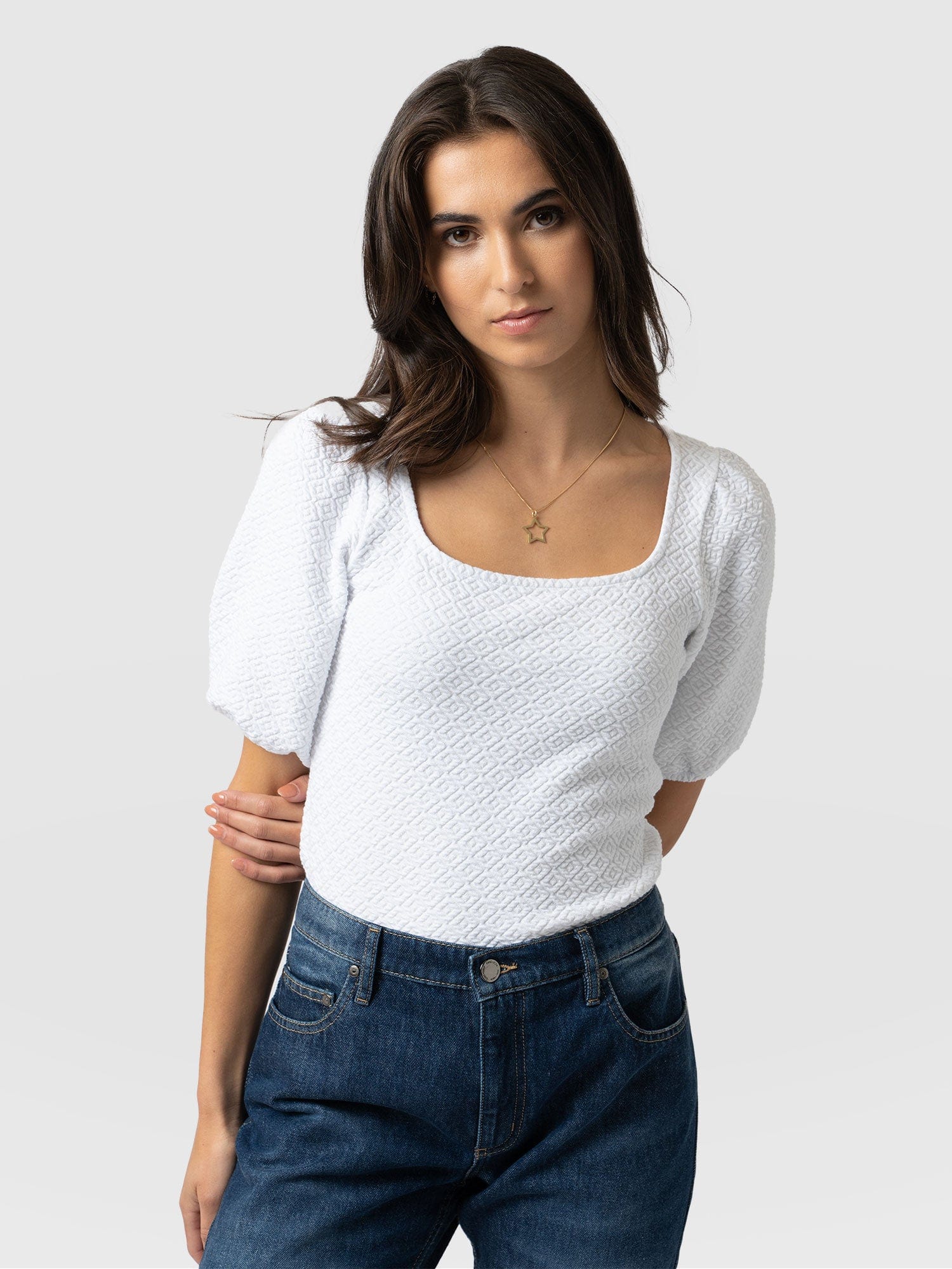 Olivia Puff Sleeve Tee White - Women's T-shirts | Saint + Sofia® USA