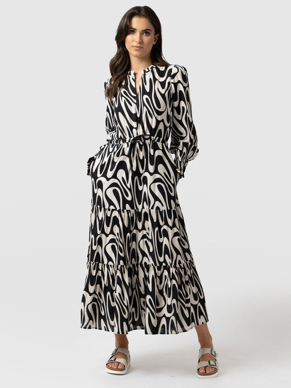 Olivia Zip Up Dress Black & White Swirl - Women's Dresses | Saint + Sofia® UK