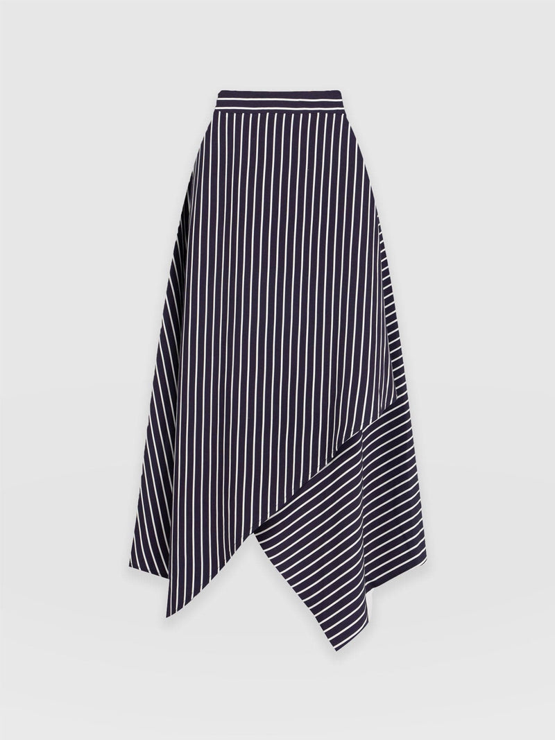 Oxford Wrap Skirt Navy Mini Stripe - Women's Skirts | Saint + Sofia® USA