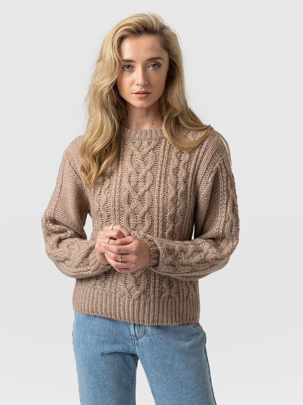 Penny Cable Sweater Beige - Women's Sweaters | Saint + Sofia® USA