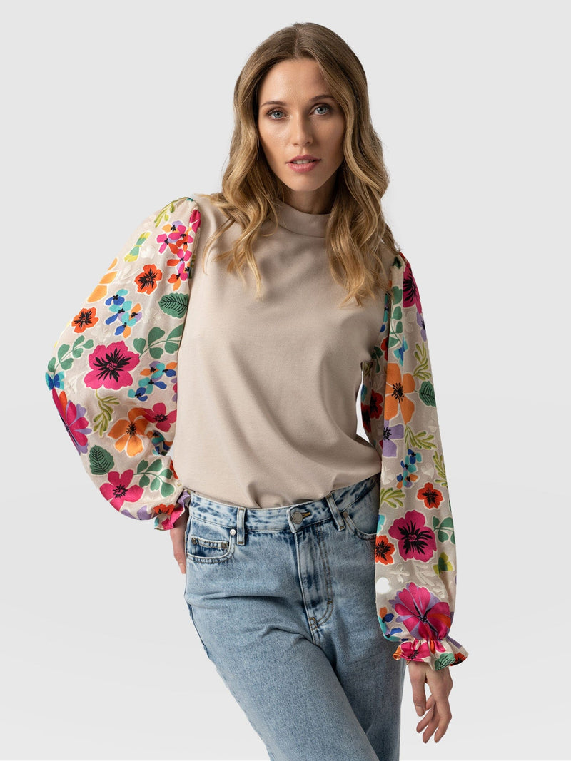 Penny Puff Sleeve Long Sleeve Beige Pop Floral - Women's Tops | Saint + Sofia® USA