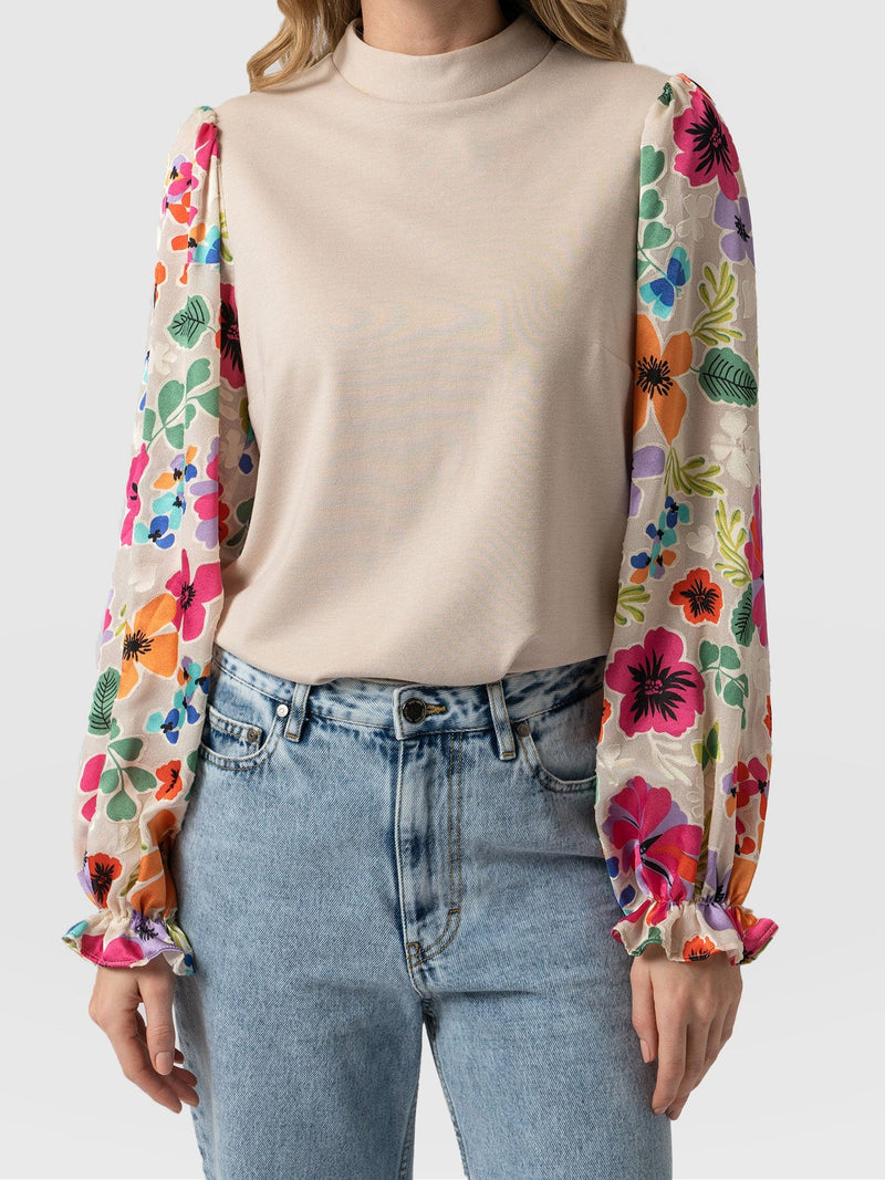 Penny Puff Sleeve Long Sleeve Beige Pop Floral - Women's Tops | Saint + Sofia® USA