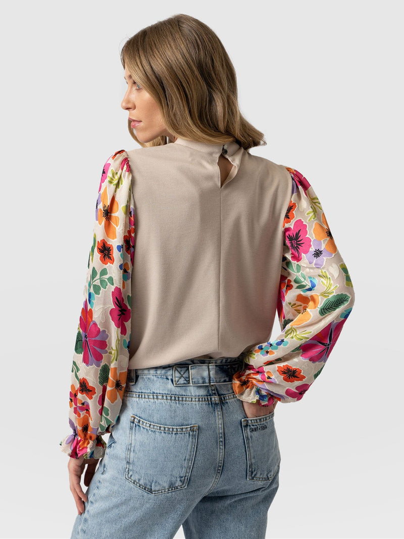 Penny Puff Sleeve Long Sleeve Beige Pop Floral - Women's Tops | Saint + Sofia® USA