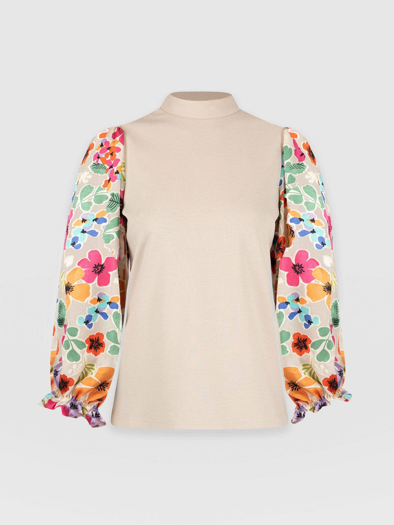 Penny Puff Sleeve Long Sleeve Beige Pop Floral - Women's Tops | Saint + Sofia® USA