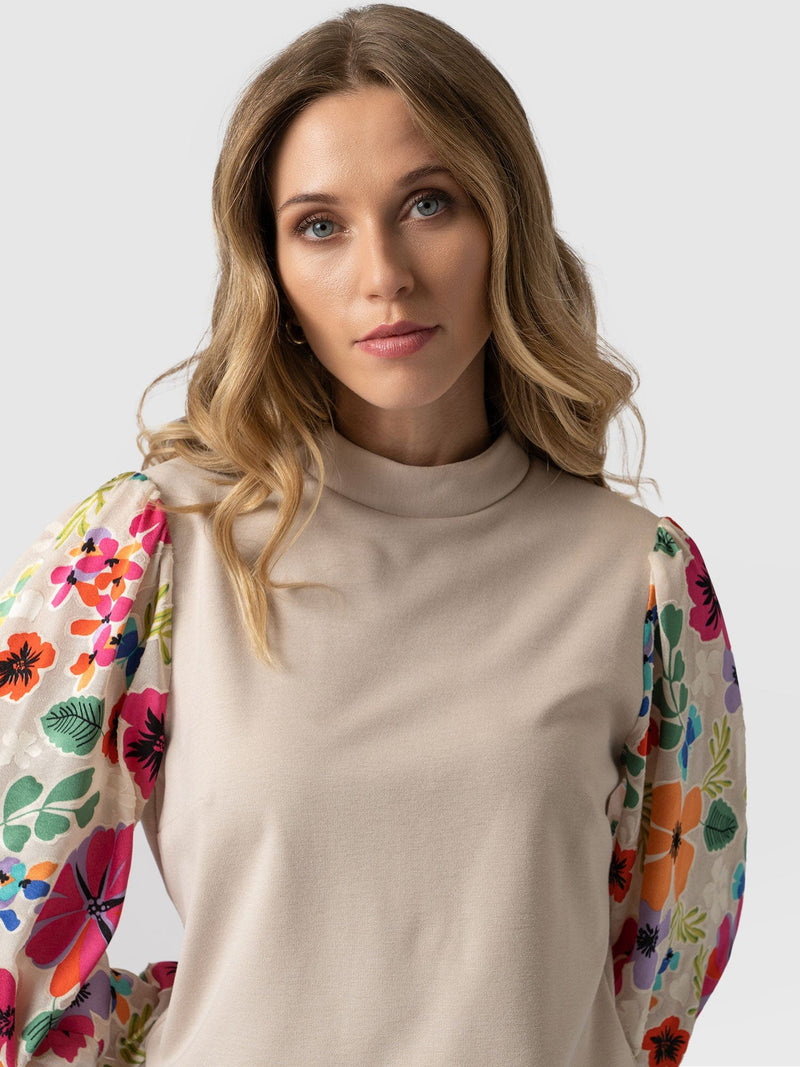 Penny Puff Sleeve Long Sleeve Beige Pop Floral - Women's Tops | Saint + Sofia® USA