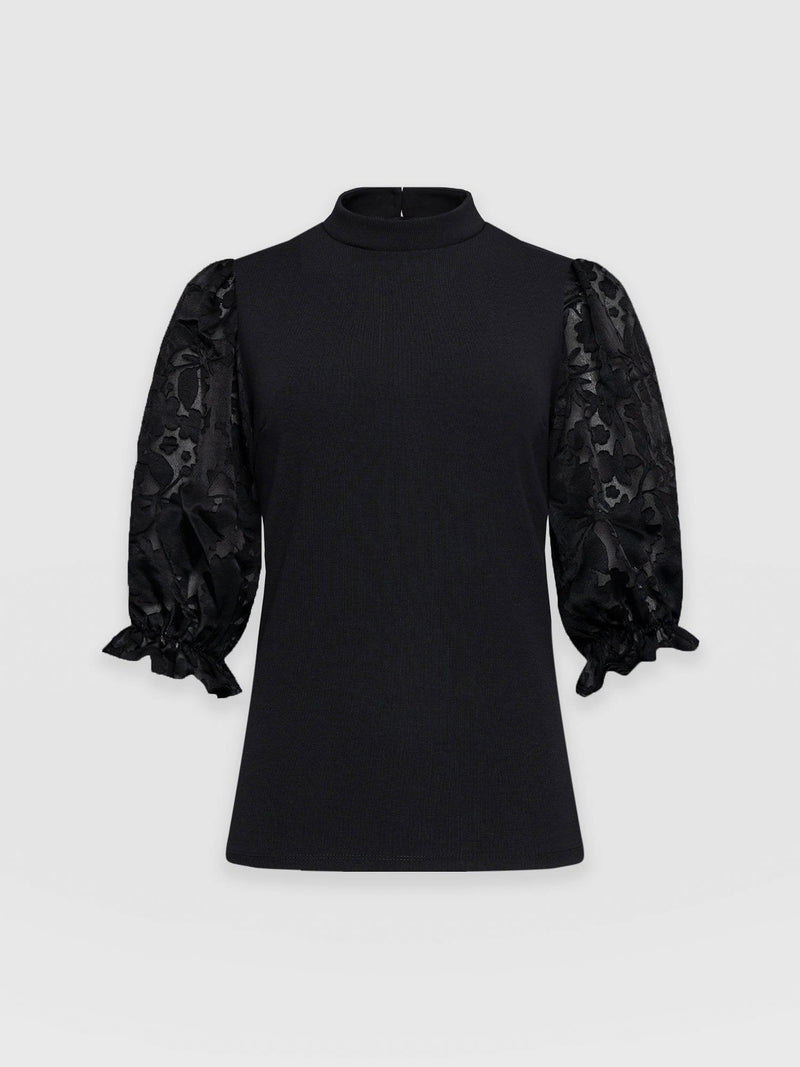 Penny Puff Sleeve Top Black Burnout - Women's T-Shirts | Saint + Sofia® USA