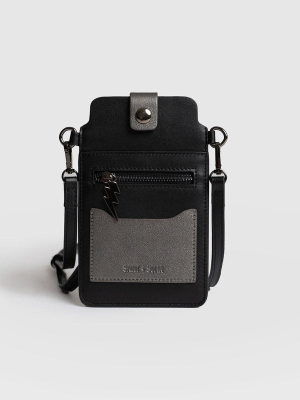 Pimlico Metallic Phone Bag Black - Women's Bags | Saint + Sofia® UK