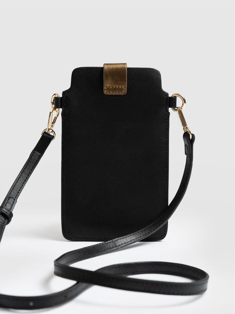 Pimlico Phone Bag Gold & Black - Women's Bags | Saint + Sofia® UK