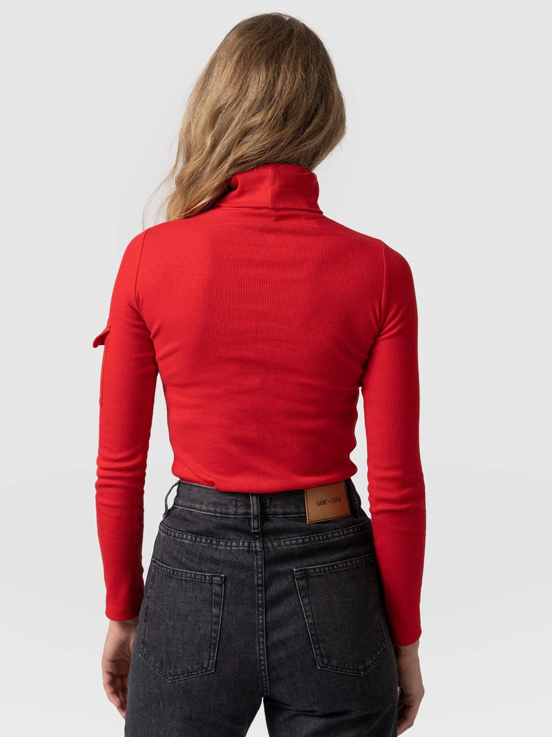 Pocket Turtle Neck Red - Women's Sweaters | Saint + Sofia® USA