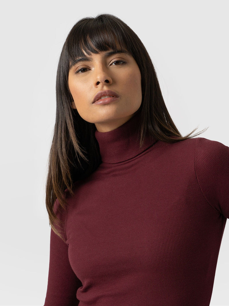 Pocket Turtle Neck Burgundy - Women's Sweaters | Saint + Sofia® USA