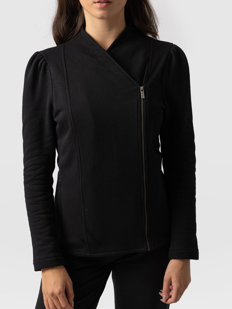 Puff Sleeve Cotton Biker Jacket Black - Women's Jackets | Saint + Sofia® USA