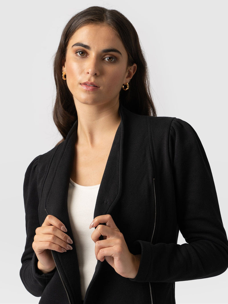Puff Sleeve Cotton Biker Jacket Black - Women's Jackets | Saint + Sofia® USA