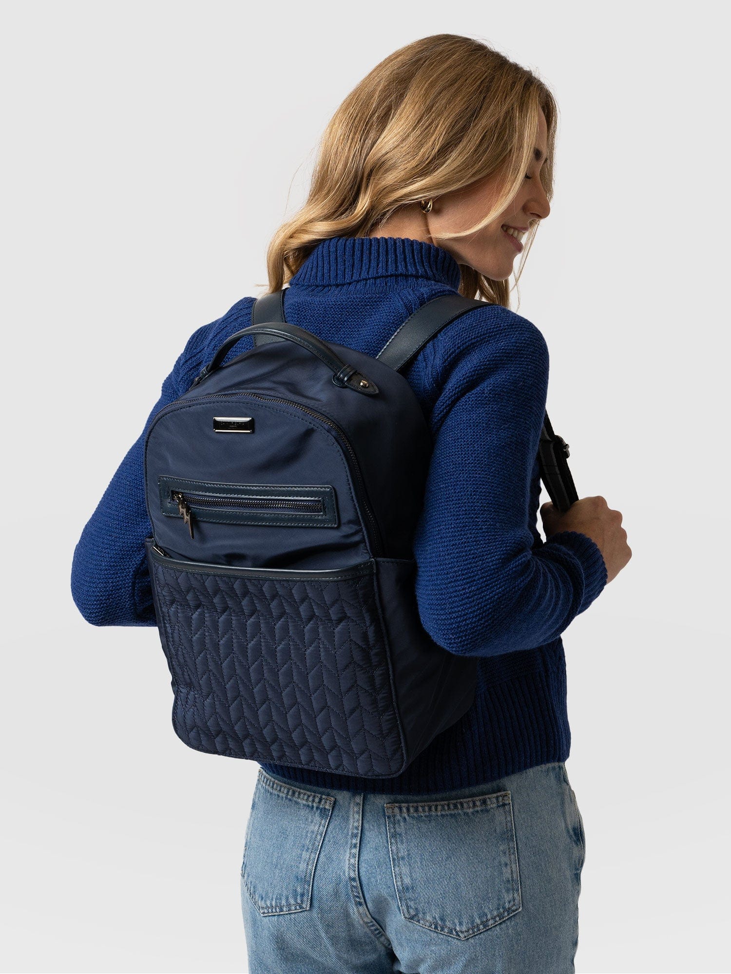 Quilted Nylon Backpack Navy Women s Backpacks Saint Sofia USA