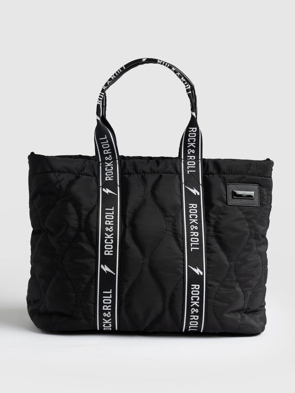 Quilted Tote Bag Black Rock & Roll - Women's Tote Bags | Saint + Sofia® USA