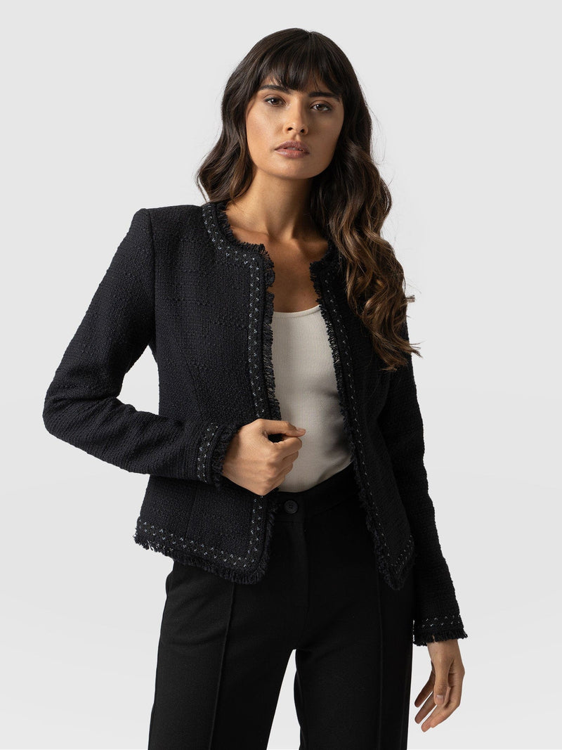 Rayner Jacket Black Bouclé - Women's Jackets | Saint + Sofia® USA