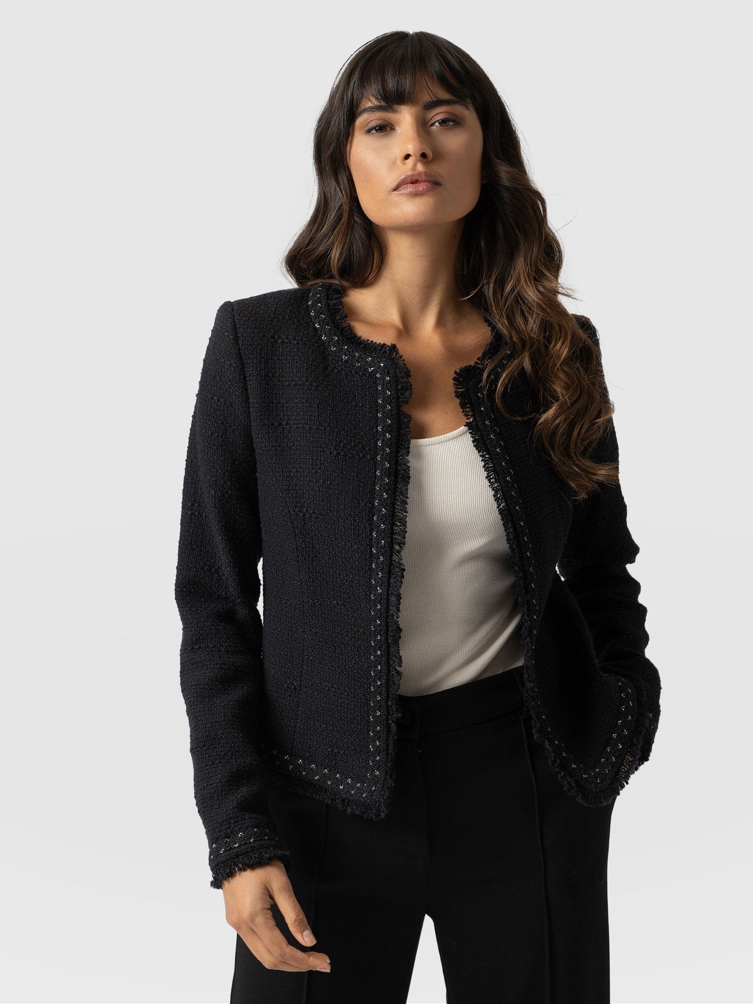 Rayner Jacket Black Bouclé - Women's Jackets | Saint + Sofia® USA