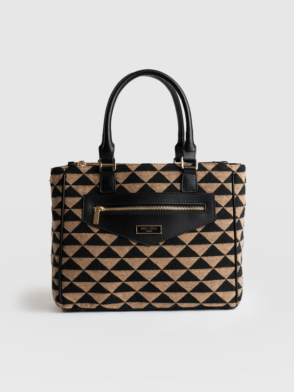 Regent Top Handle Handbag Brown/Black Pyramid - Women's Bags | Saint + Sofia® UK