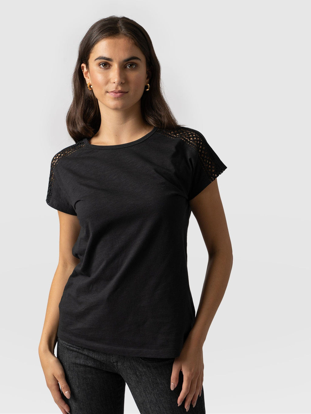 Demi Lace Long Sleeve Tee Black - Women's Tops