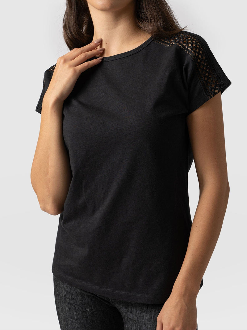 Reveal Lace Tee Black - Women's T- Shirts | Saint + Sofia® USA