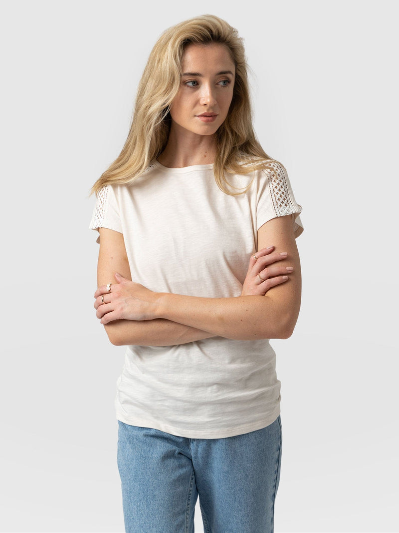 Reveal Lace Tee Cream - Women's T- Shirts | Saint + Sofia® USA
