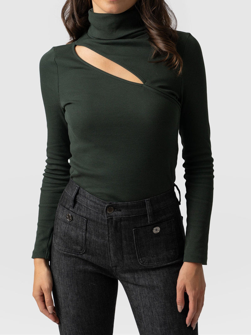 Reveal Roll Neck Bottle Green - Women's Sweaters | Saint + Sofia® UK