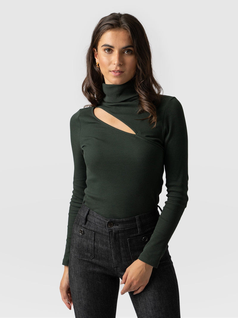 Reveal Roll Neck Bottle Green - Women's Sweaters | Saint + Sofia® UK