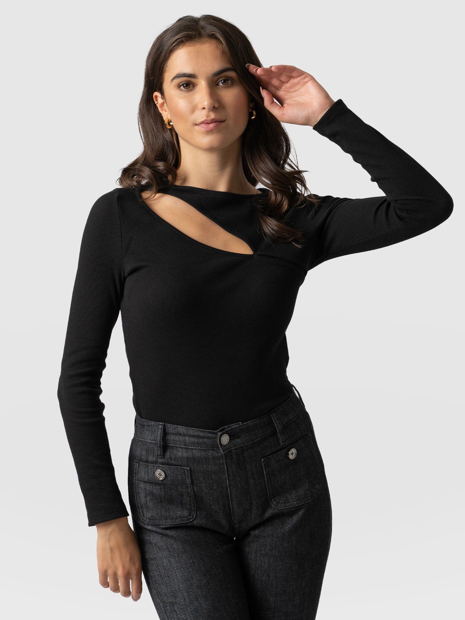 Reveal Tee Long Sleeve Black - Women's T-shirts | Saint + Sofia® UK