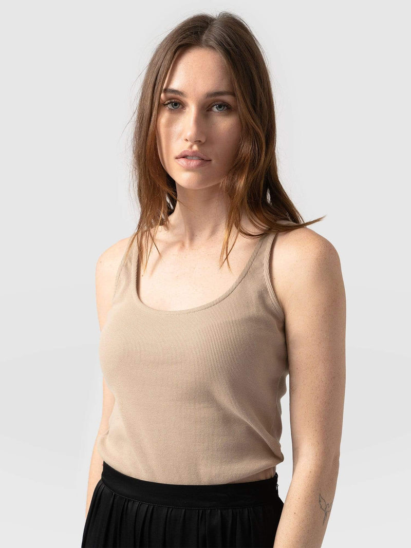 Taupe Soft Rib Cami Crop Top, Tops