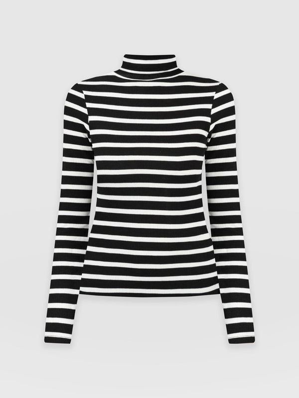 Ribbed Turtle Neck Black & White Stripe - Women's Tops | Saint + Sofia® USA