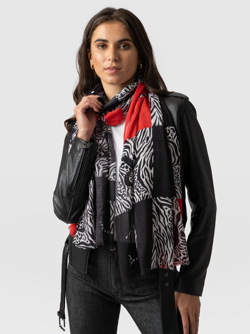 Rock Checker Print Scarf Red & Black - Women's Scarves | Saint + Sofia® USA