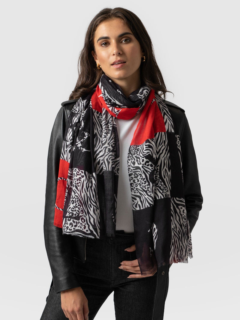 Rock Checker Print Scarf Red & Black - Women's Scarves | Saint + Sofia® USA