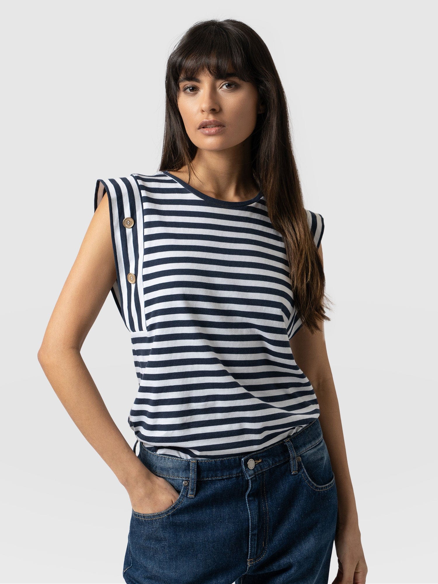 Rowan Tee Navy Stripe - Women's T-Shirts | Saint + Sofia® USA