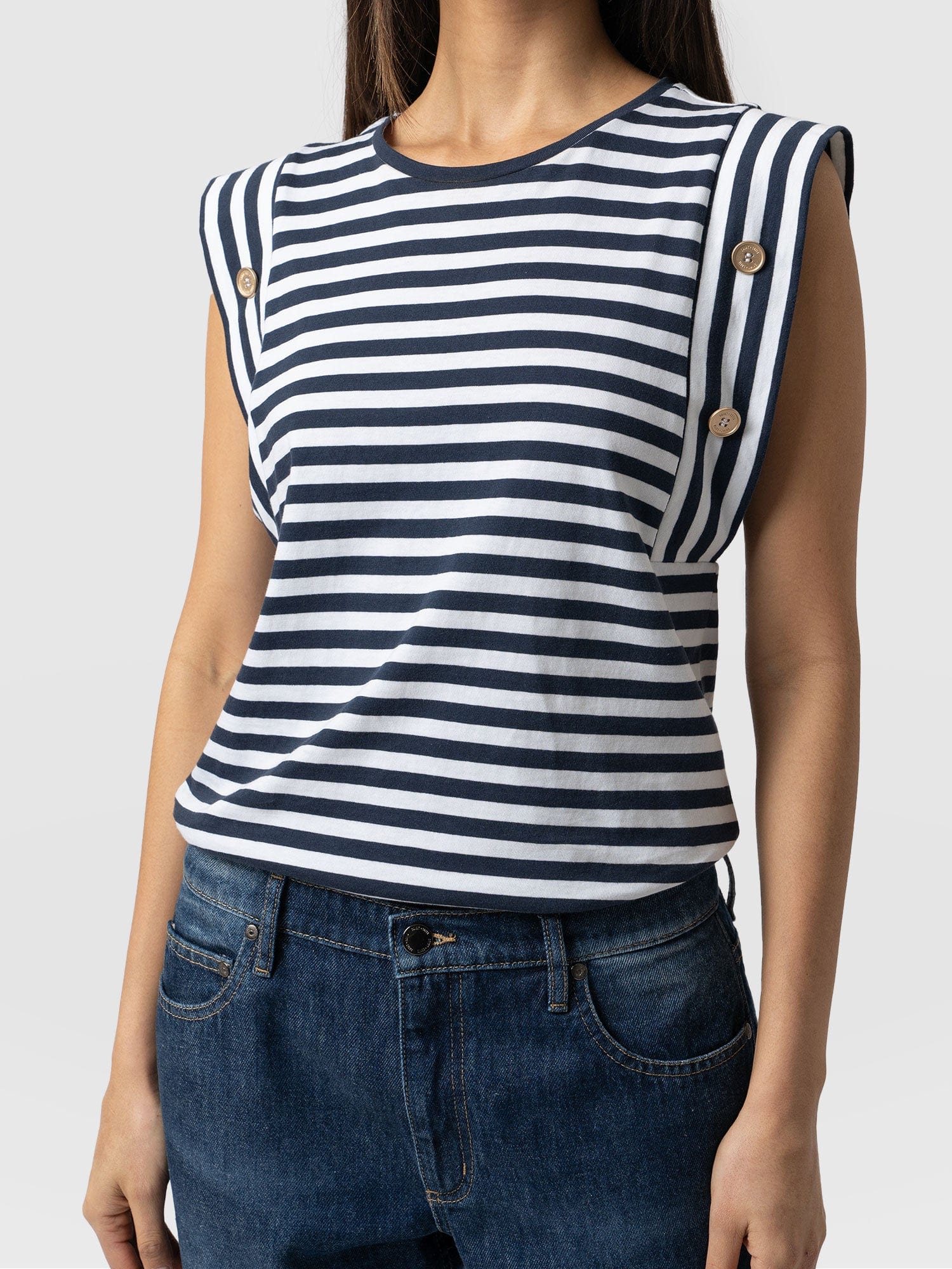 Marine Stripe Sleeveless T-shirt-