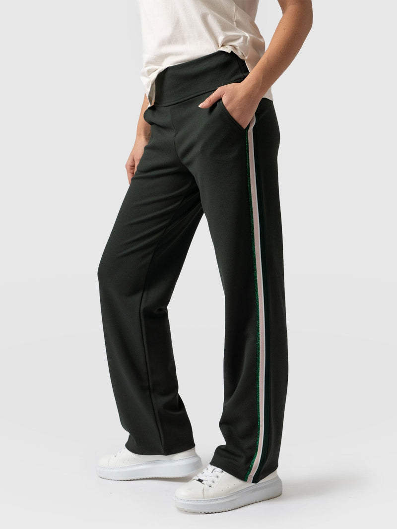 Runway Pant Bottle Green with Green/Pink Lurex Stripe - Women's pants | Saint + Sofia® USA